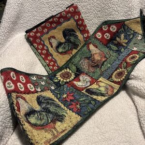 Vintage Susan Winget Rooster Tapestry Wall Hanging & Table Runner Set Sunflowers